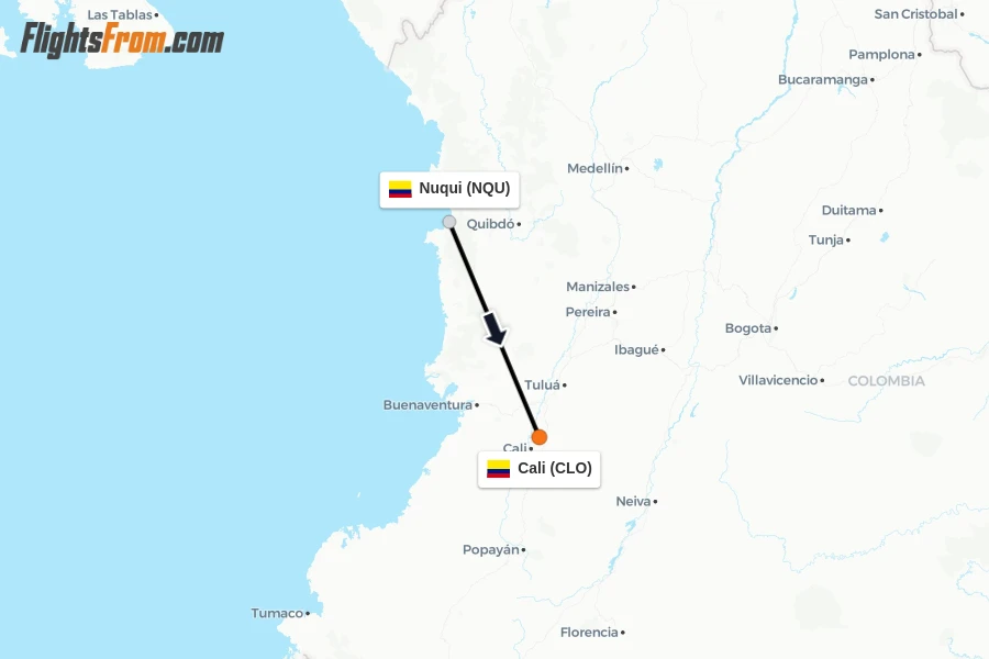 Flights from Nuqui to Cali route map