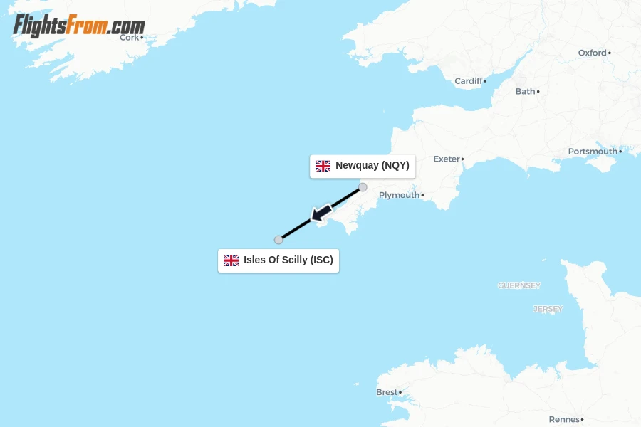 Flights from Newquay to Isles Of Scilly route map