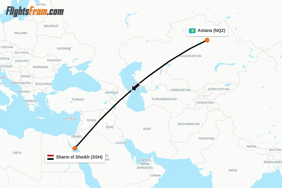 Flights from Astana to Sharm el Sheikh route map
