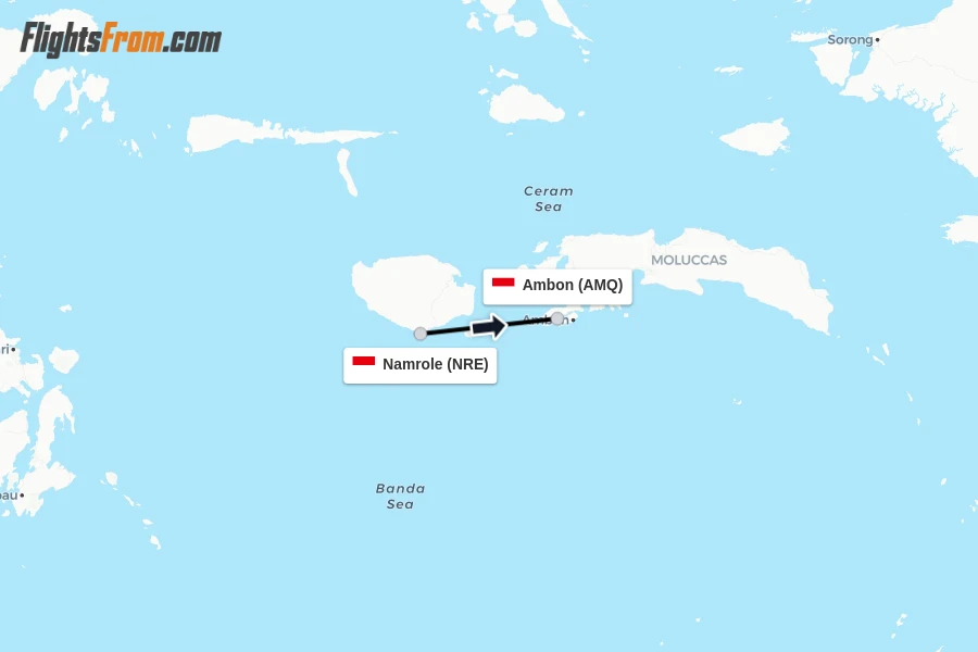 Flights from Namrole to Ambon route map