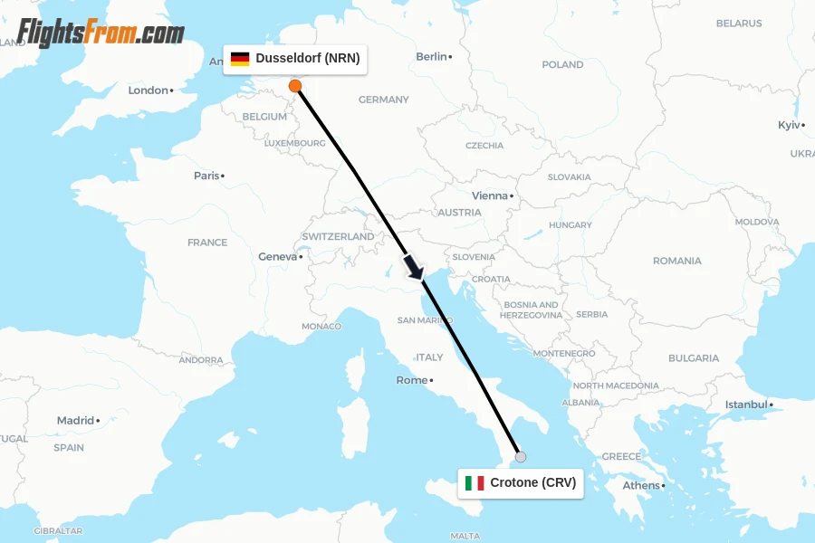 Flights from Dusseldorf to Crotone route map