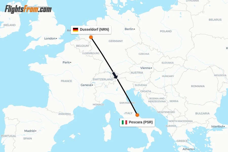 Flights from Dusseldorf to Pescara route map