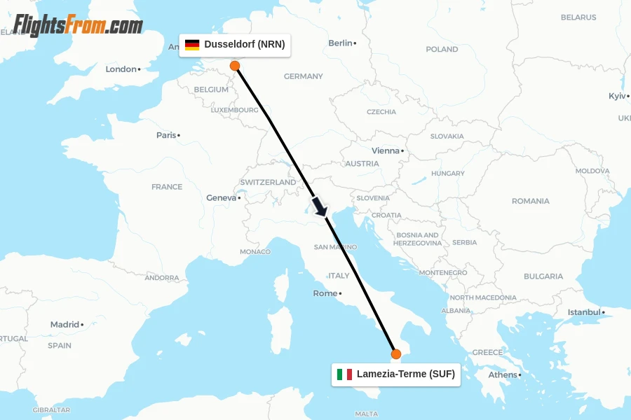 Flights from Dusseldorf to Lamezia-Terme route map