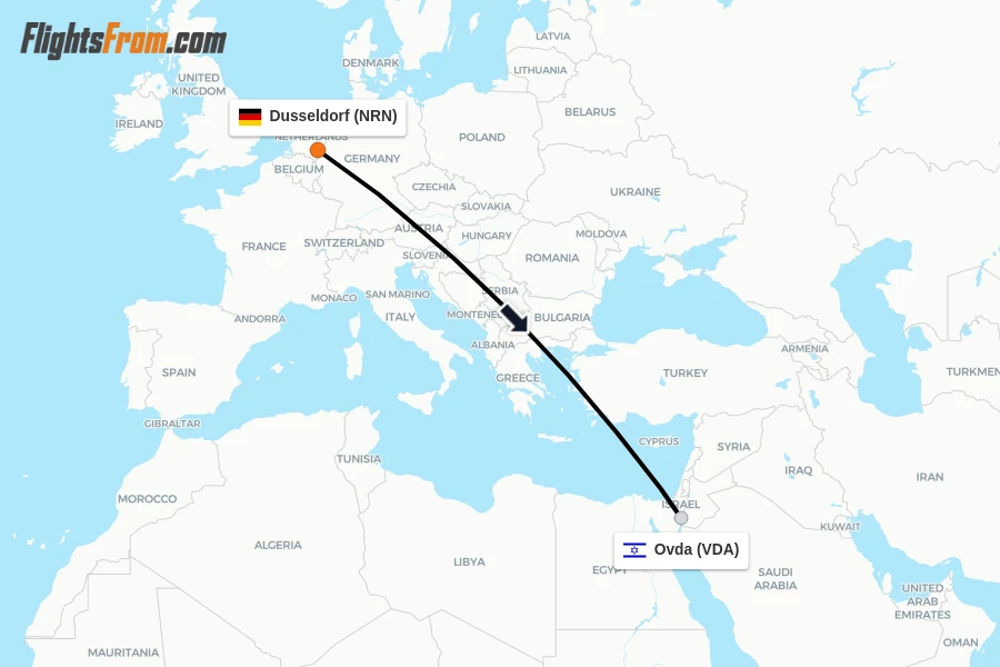 Flights from Dusseldorf to Ovda route map