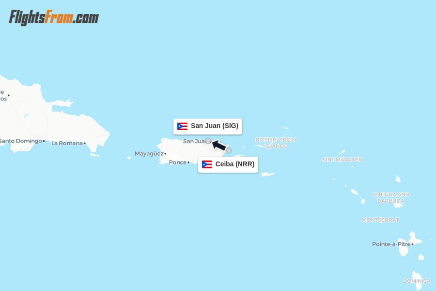 Flights from Ceiba to San Juan route map