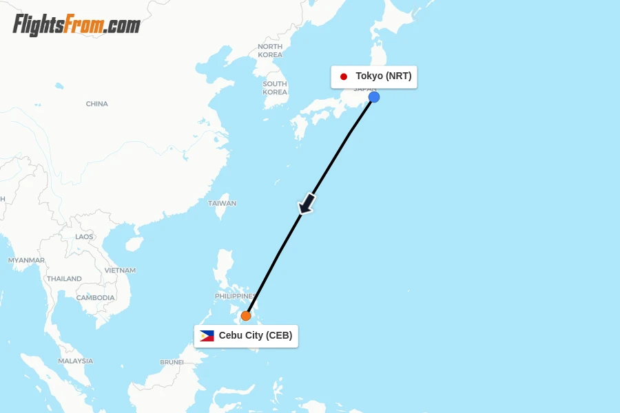 Flights from Tokyo to Cebu City route map