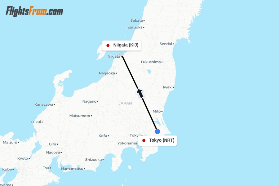 Flights from Tokyo to Niigata route map