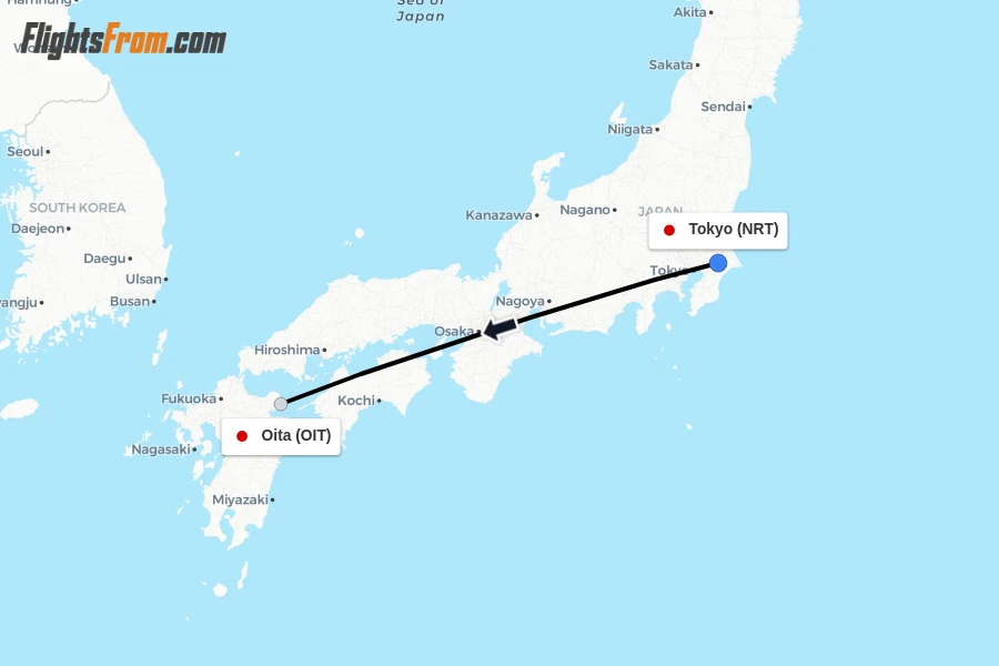 Flights from Tokyo to Oita route map