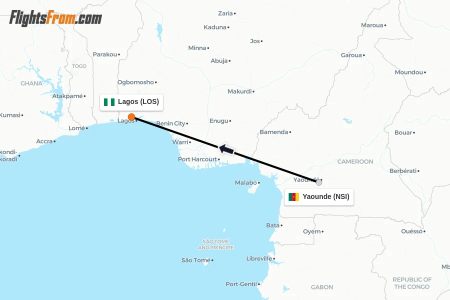 Flights from Yaounde to Lagos route map