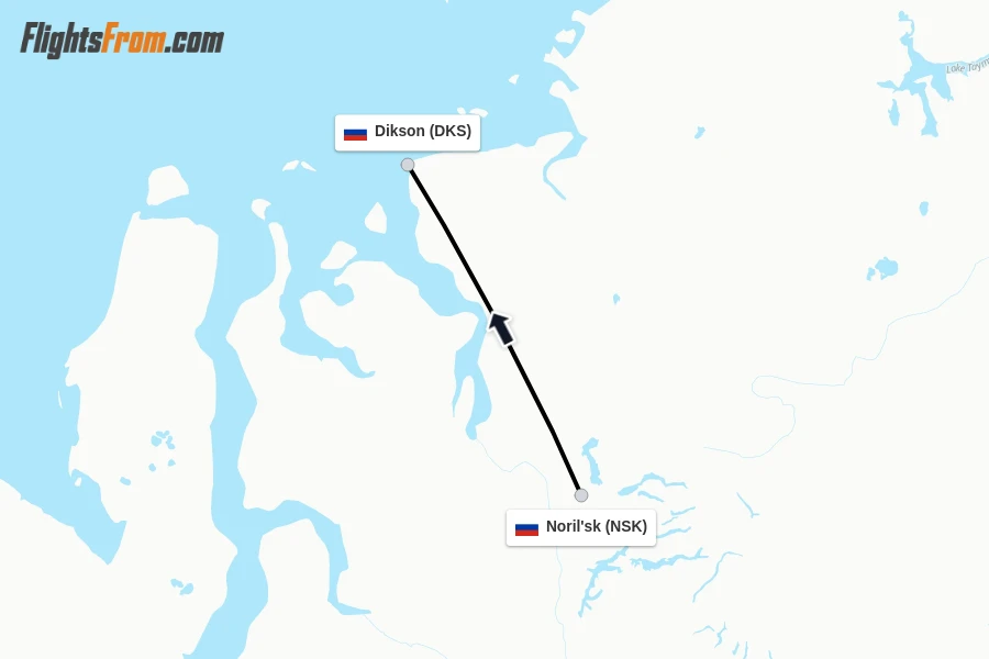 Flights from Noril'sk to Dikson route map