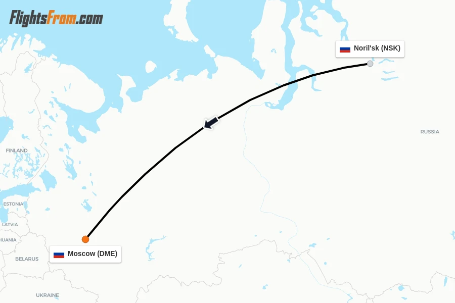 Flights from Noril'sk to Moscow route map
