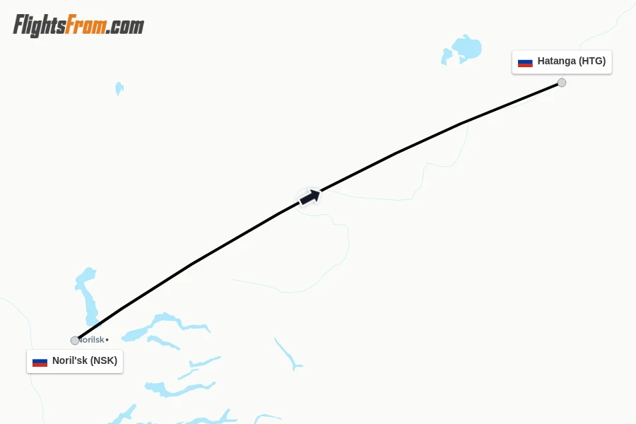 Flights from Noril'sk to Hatanga route map