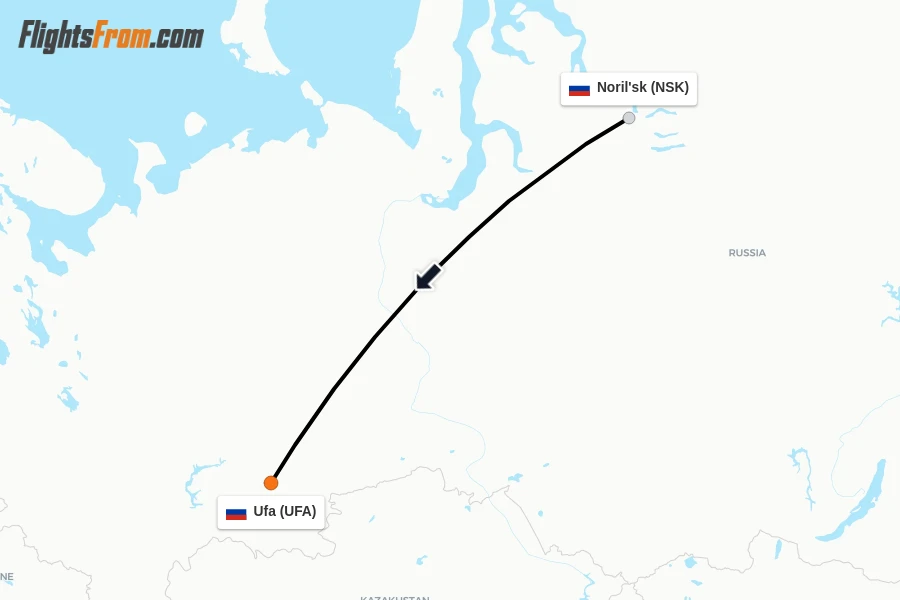 Flights from Noril'sk to Ufa route map