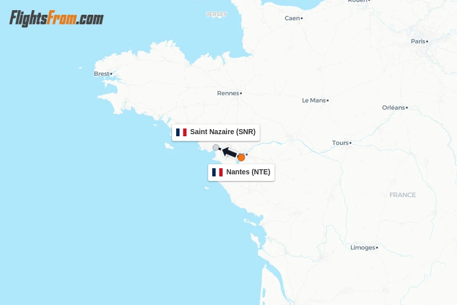 Flights from Nantes to Saint Nazaire route map