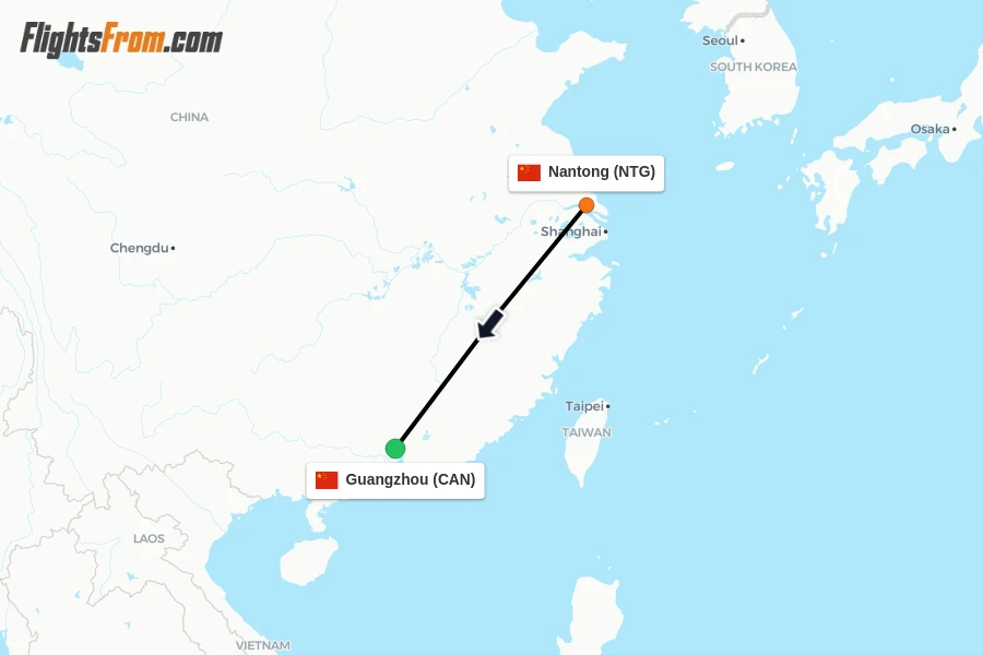 Flights from Nantong to Guangzhou route map