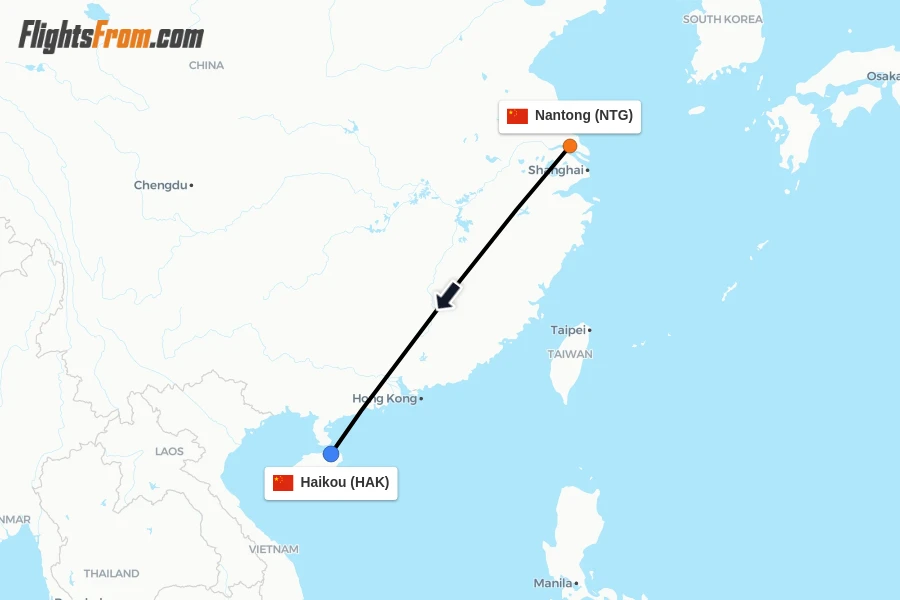Flights from Nantong to Haikou route map
