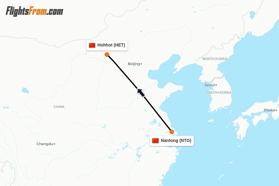 Flights from Nantong to Hohhot route map