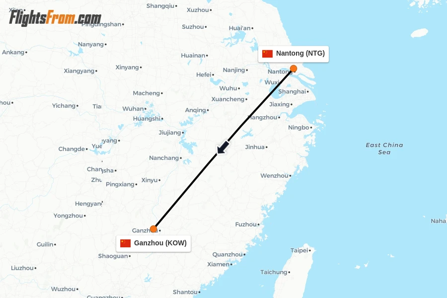 Flights from Nantong to Ganzhou route map