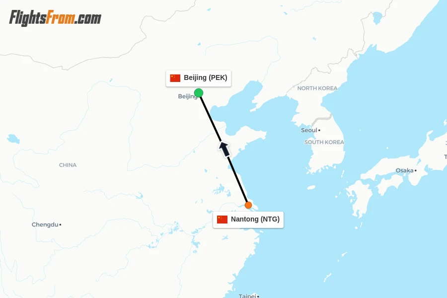 Flights from Nantong to Beijing route map