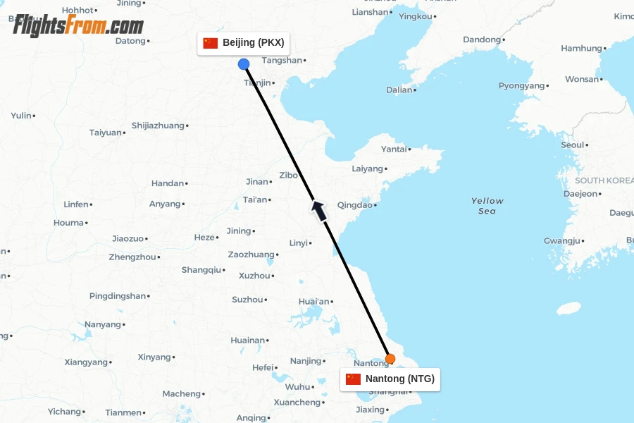 Flights from Nantong to Beijing route map