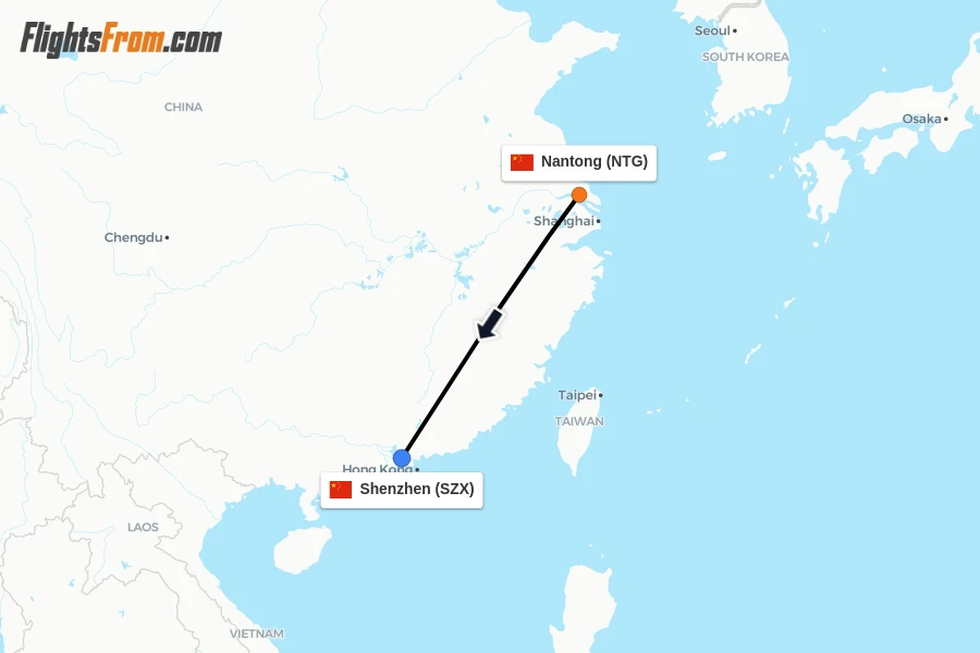 Flights from Nantong to Shenzhen route map
