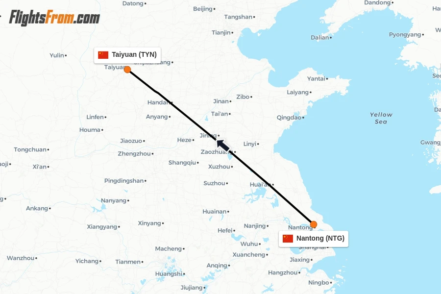 Flights from Nantong to Taiyuan route map