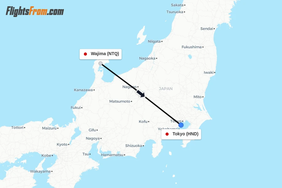 Flights from Wajima to Tokyo route map