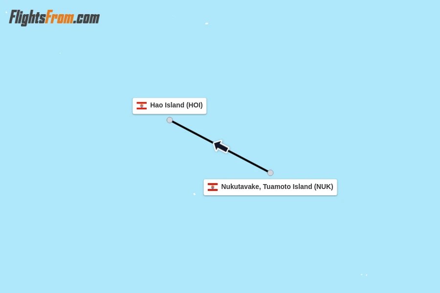Flights from Nukutavake, Tuamoto Island to Hao Island route map