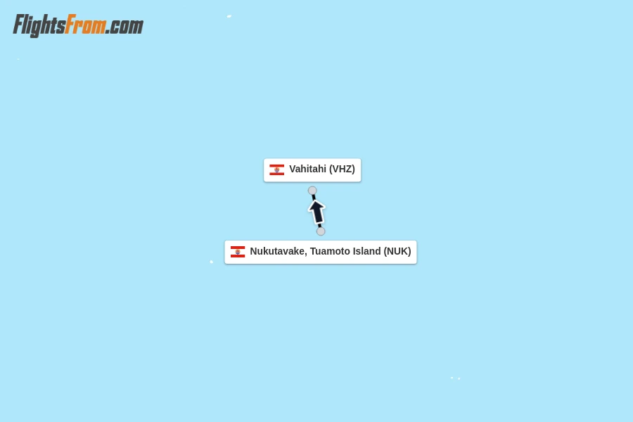 Flights from Nukutavake, Tuamoto Island to Vahitahi route map
