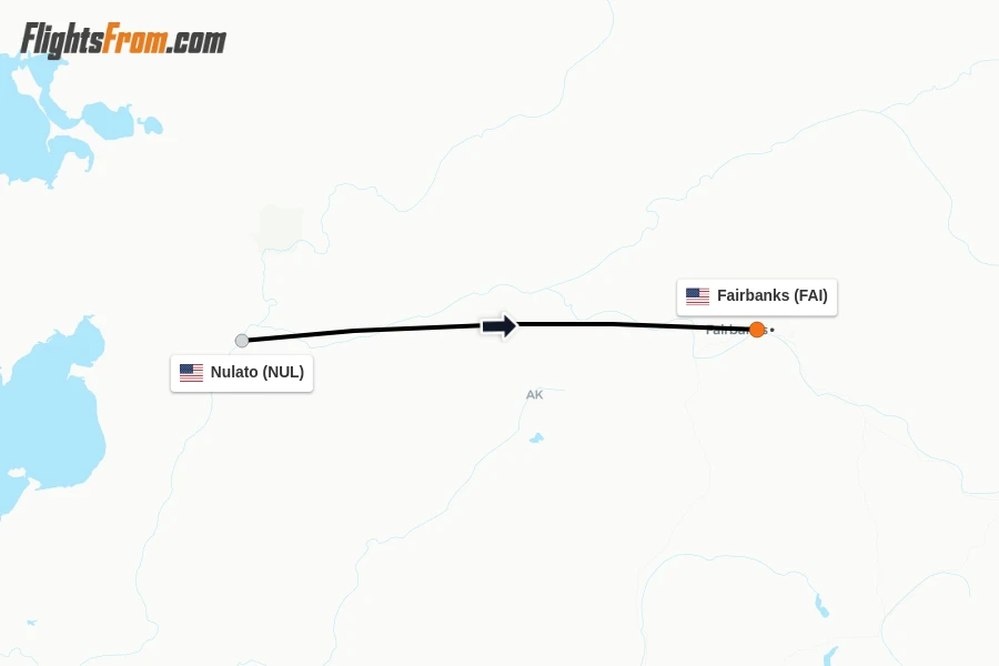 Flights from Nulato to Fairbanks route map