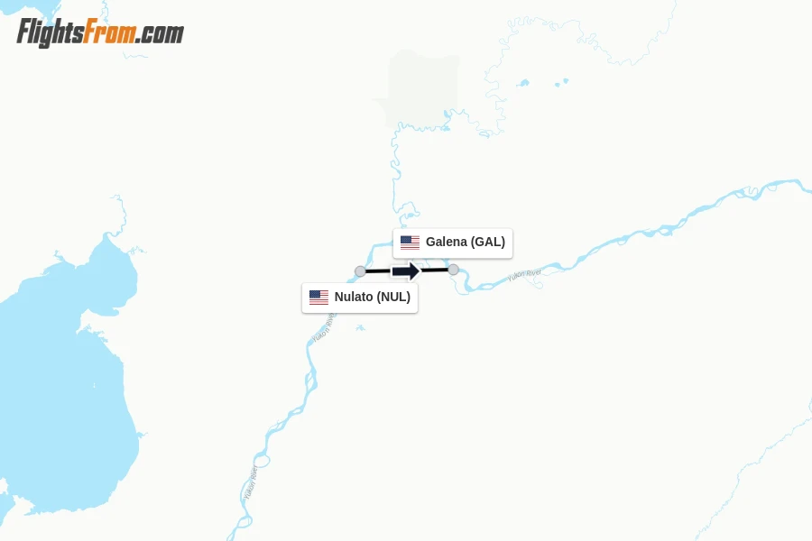 Flights from Nulato to Galena route map