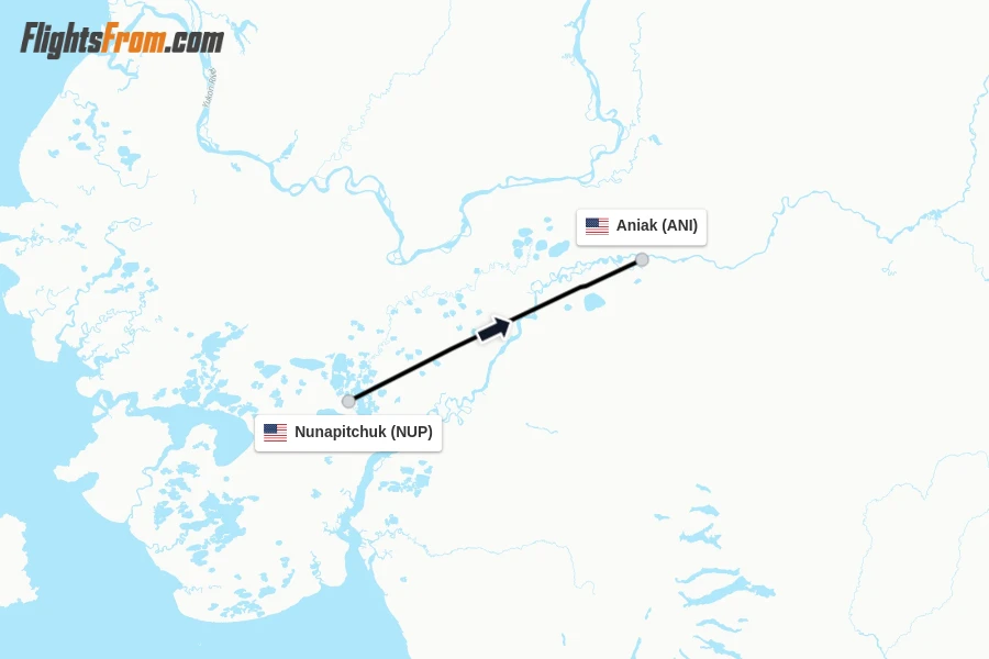 Flights from Nunapitchuk to Aniak route map