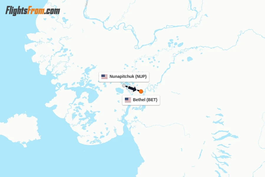 Flights from Nunapitchuk to Bethel route map