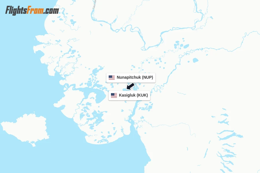 Flights from Nunapitchuk to Kasigluk route map