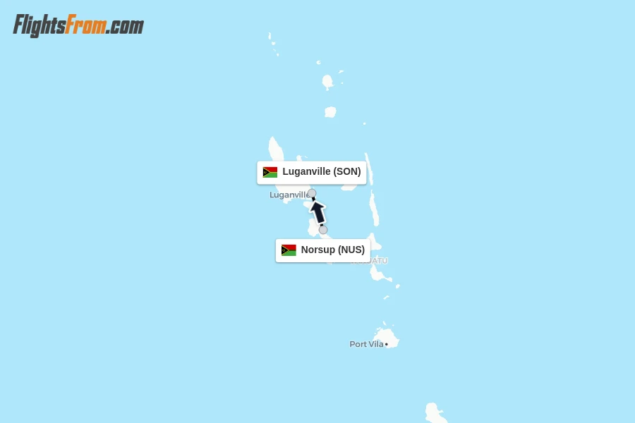 Flights from Norsup to Luganville route map