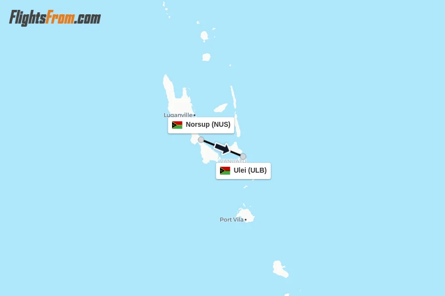 Flights from Norsup to Ulei route map