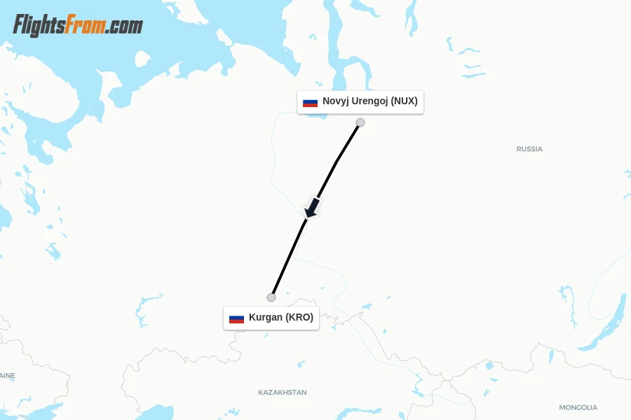 Flights from Novyj Urengoj to Kurgan route map