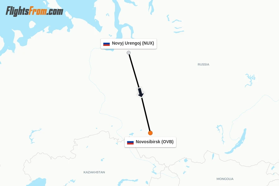 Flights from Novyj Urengoj to Novosibirsk route map