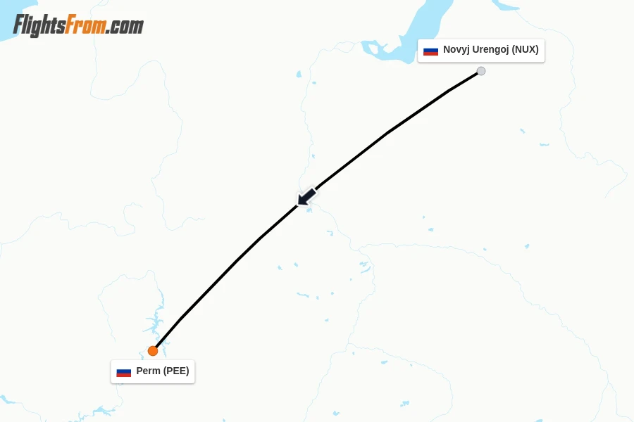 Flights from Novyj Urengoj to Perm route map