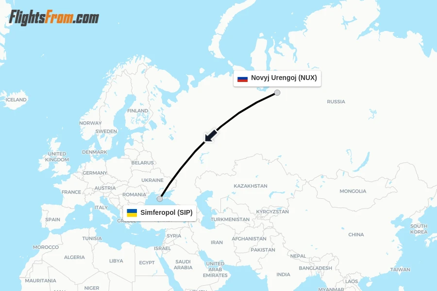 Flights from Novyj Urengoj to Simferopol route map