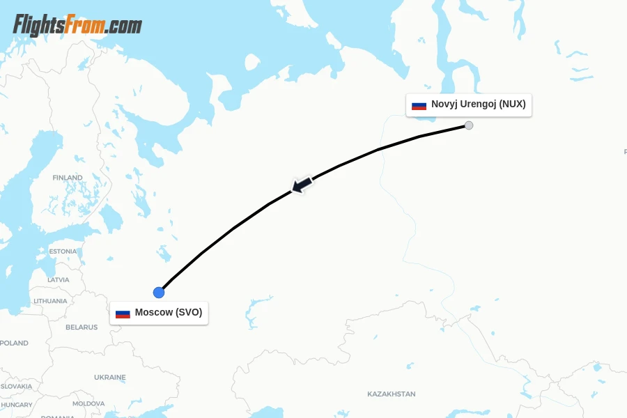 Flights from Novyj Urengoj to Moscow route map