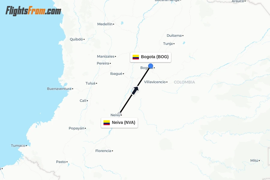 Flights from Neiva to Bogota route map