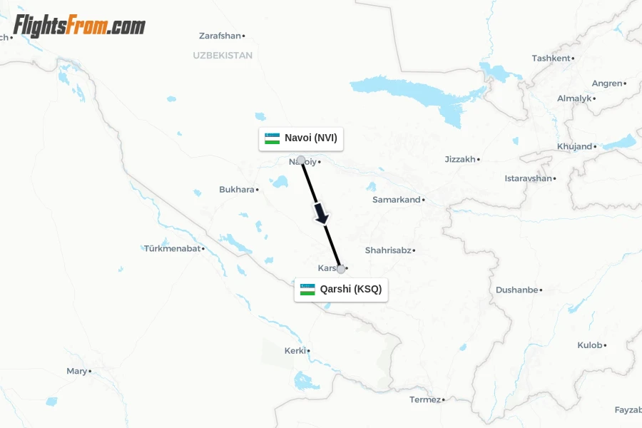 Flights from Navoi to Qarshi route map