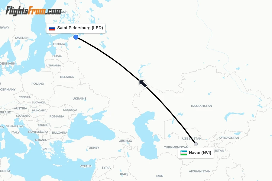 Flights from Navoi to Saint Petersburg route map
