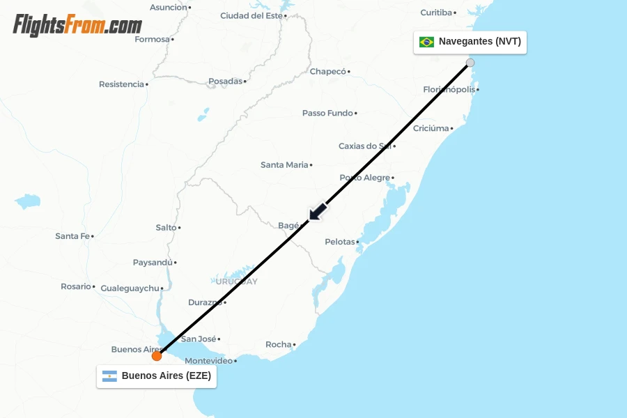 Flights from Navegantes to Buenos Aires route map