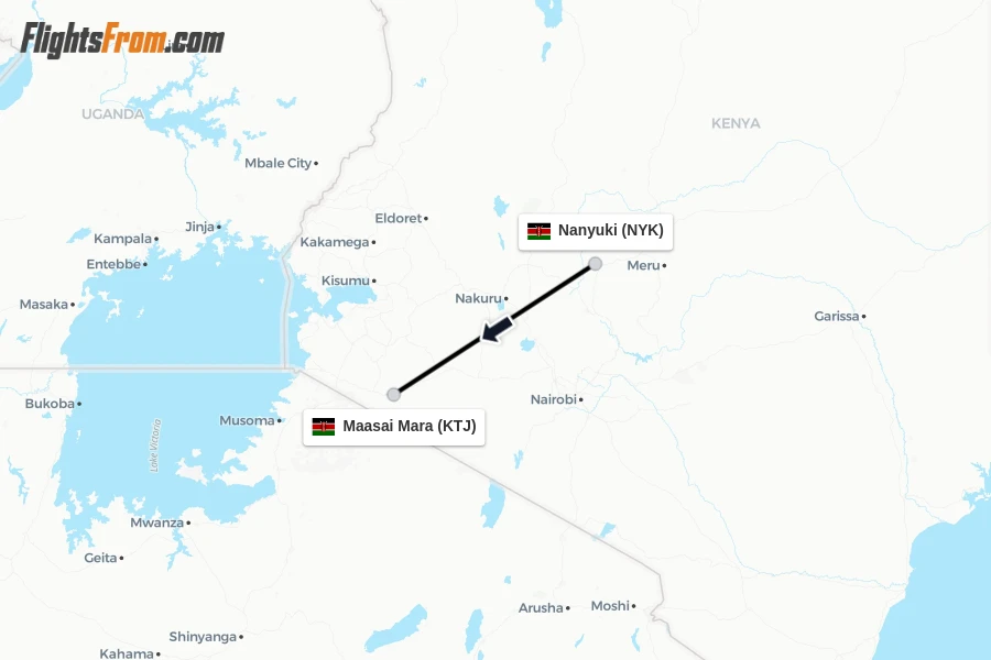 Flights from Nanyuki to Maasai Mara route map