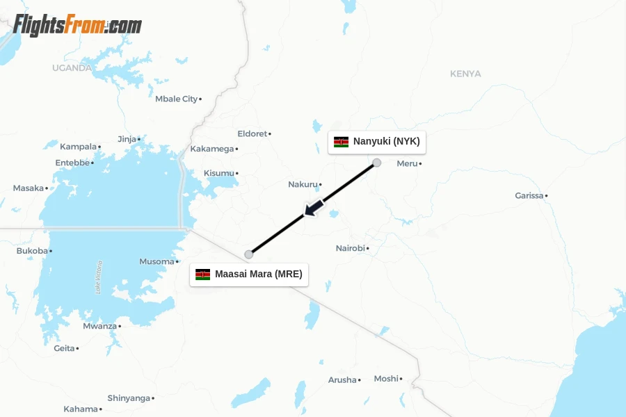 Flights from Nanyuki to Maasai Mara route map
