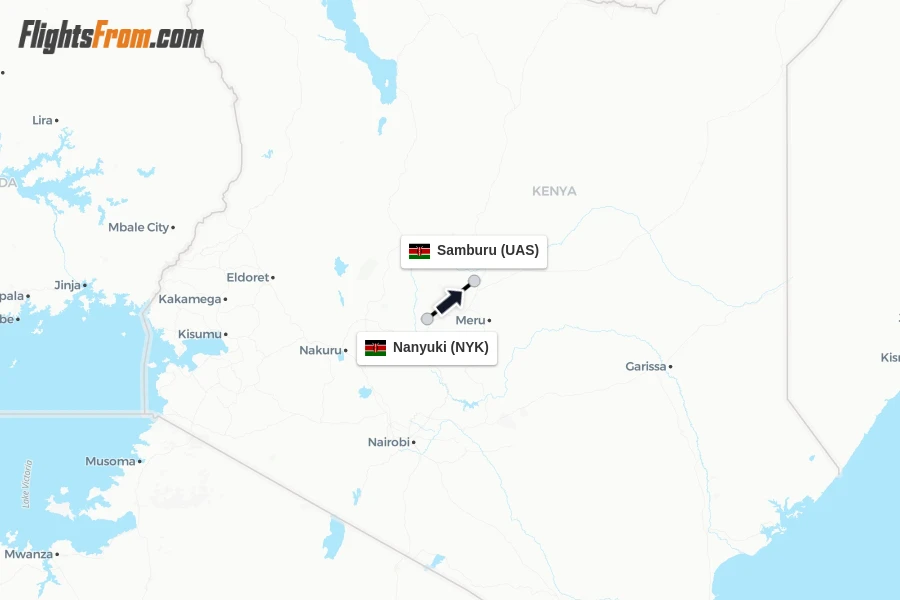 Flights from Nanyuki to Samburu route map