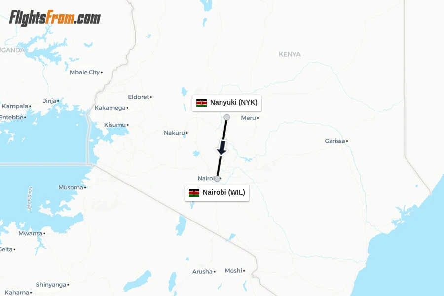 Flights from Nanyuki to Nairobi route map