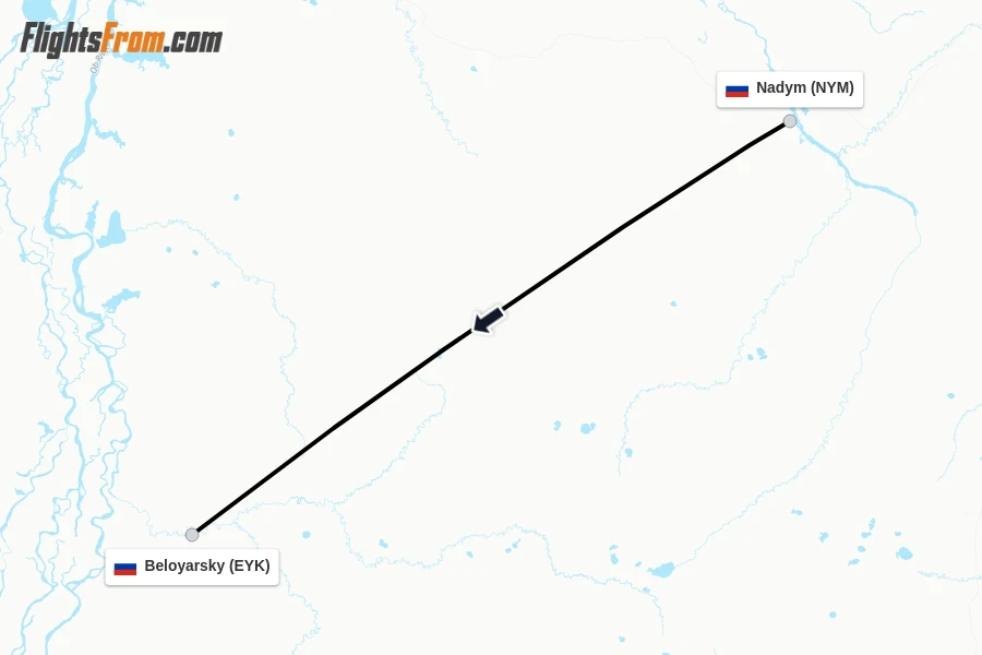 Flights from Nadym to Beloyarsky route map